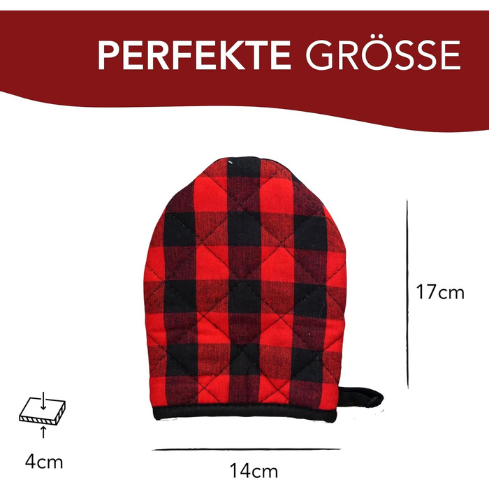 Набір з 2 рукавичок для духовки 14 х 17 см, червоно-чорні в клітинку AMRAMI