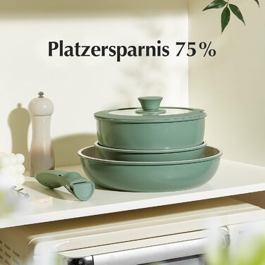 Набор посуды с крышкой и съемной ручкой, 5 предметов, зеленый Redchef