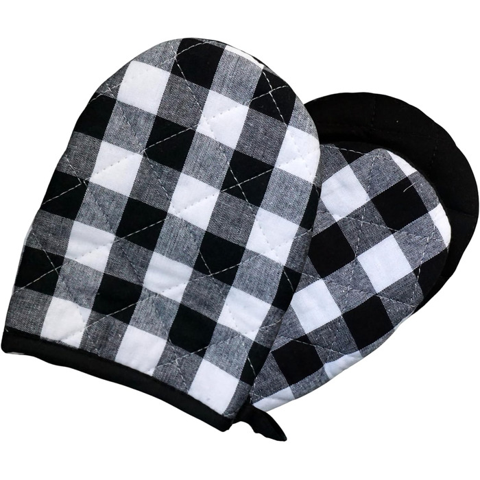 Рукавички для духовки AMRAMI термостійкі, набір бавовняних рукавичок для приготування їжі та випічки, 2 рукавички для духовки, що праються (червоно-чорні в клітинку) (чорно-білі в клітинку)