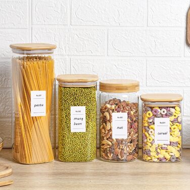Набір Vtopmart з 7 банок для зберігання з кришками, банки для зберігання Банки з кришками, банки для зберігання з дерев'яними кришками для зберігання спагетті (квадрат-3 упаковки 54 унції)