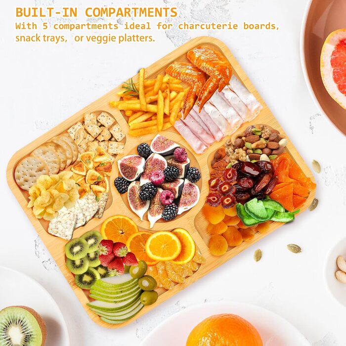 Коробка для снеків Clyfanesy з 6 відділеннями, розділений дерев&39яний піднос з кришкою та ручкою, портативний органайзер для коробки для снеків, практичний піднос для дивана, герметичний органайзер для тарілок для снеків та горіхів, 6 відділень (5 відділ