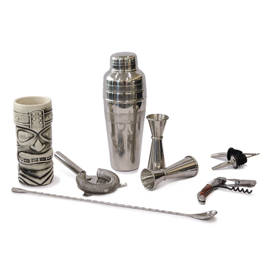 Набор бармена, 8 предметов, сатинированная сталь,  Urbanbar + ПОДАРОК бокал TIKI