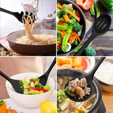 Силиконовый Набор Кухонных Гаджетов, 30 Предметов Кухонная Утварь С Держателем, Термостойкий Набор Кухонных Инструментов Для Антипригарной Посуды Сковороды, Шпатели, Щипцы 10 Крючков, Сейф Для Посудомоечной Машины - Черный