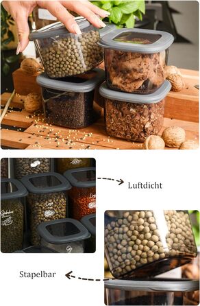 Герметичні банки для зберігання Viwares з кришками Набір з 24 контейнерів для зберігання БЕЗ БІСФЕНОЛУ А Для зберігання борошна та цукру в мюслі Практичний ящик для зберігання кухні для всіх продуктів (набір з 12 антрацитів 1 200 мл)