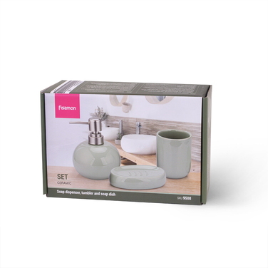 Дозатор рідкого мила Fissman 300 мл, стакан 290мл і мильниця в наборі (9508)