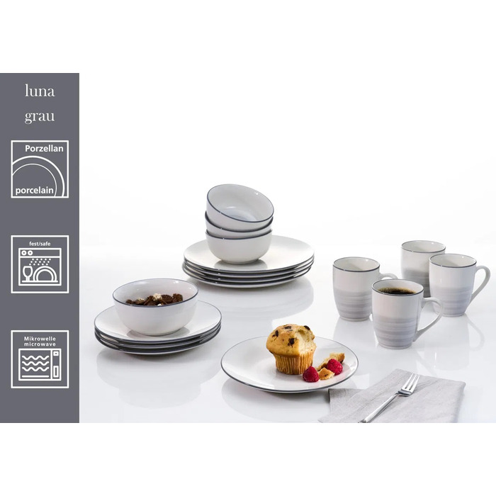Обідній сервіз на 4 персони, 16 предметів, сірий LUNA Ritzenhoff & Breker