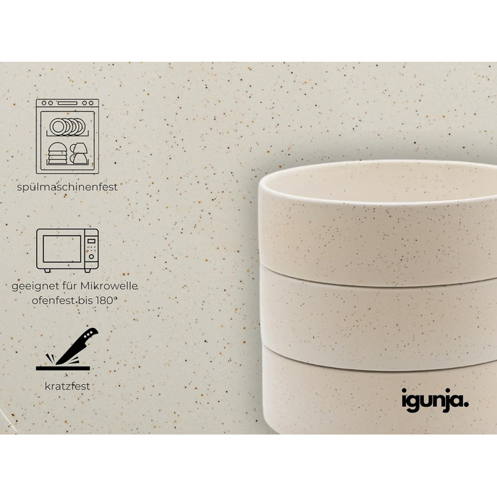 Набір керамічного посуду igunja, набір мисок та тарілок 12 предметів на 4 особи Високоякісний, 100 ручної роботи, набір посуду з реактивною глазур&39ю, матовий зовні, глянцевий всередині (бежевий, L-подібні миски)