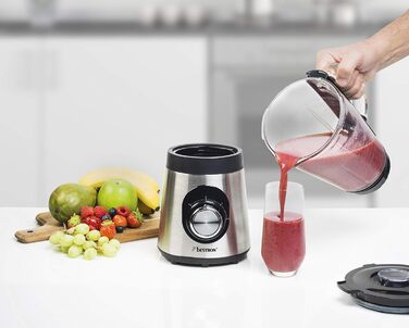 Блендер Bestron, з двома режимами швидкості та імпульсною функцією, контейнер можна мити в посудомийній машині, 500 Вт, 1,5 літра, колір (сріблястий)