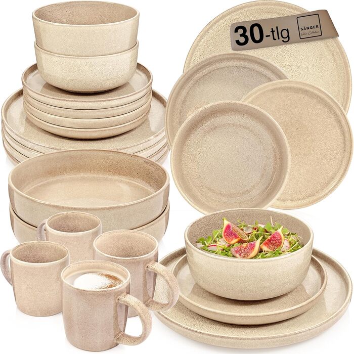 Комбінований сервіз на 6 персон, набір тарілок кавовий кухоль макаронна миска 30 шт. , набір посуду з керамограніту посудомийна машина - мікрохвильова піч - стійкий до подряпин, набір посуду з керамограніту КОЛЕКЦІЯ ЦІННОСТЕЙ (Cairo Mocha, комбінований се