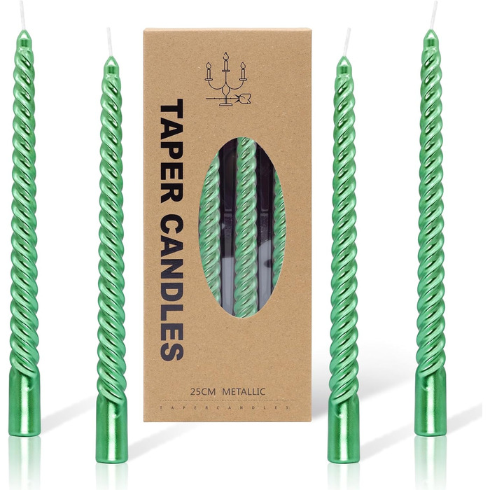 Набір з 4 конічних спіральних свічок 2 х 25,5 см, зелений Alederways