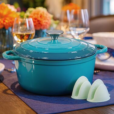 Чавунна форма для запікання 24 см, емальована з кришкою, включаючи 1 пару силіконових рукавиць Nilpferd