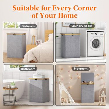 Двойная корзина для белья с крышкой, очень большая бамбуковая корзина для белья, корзина для грязной одежды (серая), 150L