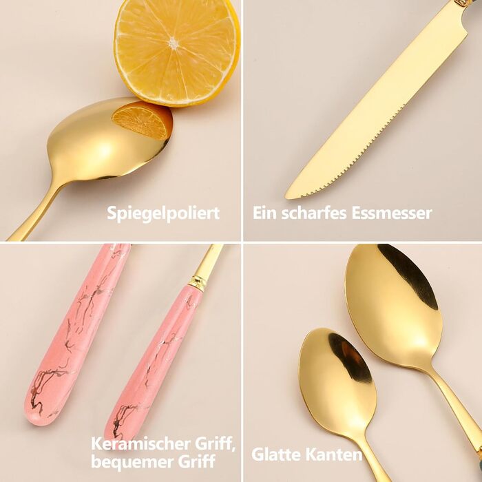 Набір столових приборів з 24 предметів, на 6 осіб, рожевий Justup