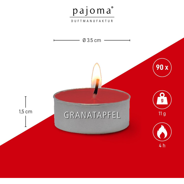 Ароматичних чайних свічок 3x30 шт. ароматичні свічки багато ароматів на вибір висота 1,5 см, Ø 3,5 см (гранат, 3 x 30 шт. у упаковці), 90