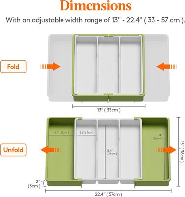 Органайзер для столових приборів 57 х 38 см для шухляд, 5 відділень, зелений і білий Lifewit