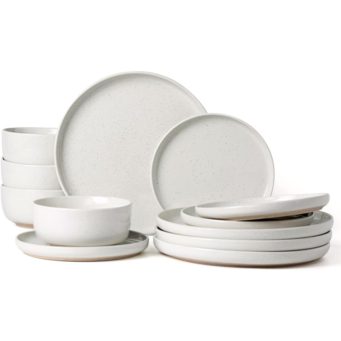 Набір посуду Richmount Nebula для 6 осіб, набір тарілок та мисок із 18 предметів, набір посуду з крапчастої кераміки, можна використовувати в мікрохвильовій печі та посудомийній машині, сервірування Nebula для 6 осіб (білий, сервірування Milkyway для 4 ос