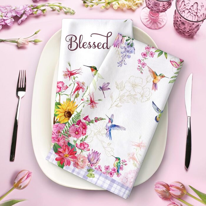 Кухонні рушники, бавовна, 4 упаковки, кухонні рушники, 100 бавовна. Осінній набір кухонних рушників. Багатоцільовий високоякісний набір кухонних рушників для сушіння. Рушники 50 x 70 см (пташки та квіти)