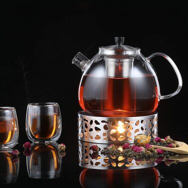 Скляний чайник з фільтром для чаю 1,5 л сріблястий ecooe