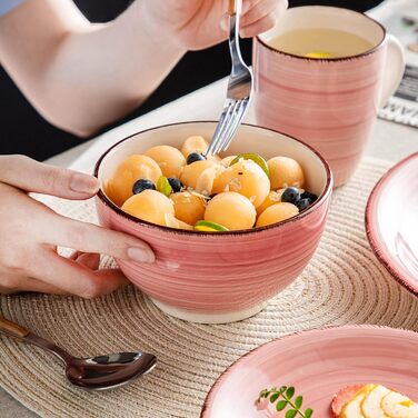 Комбінований набір фаянсу, обідній сервіз з ручним розписом vancasso Bella, стиль Марокко, вінтажний зовнішній вигляд, ручний розпис, на 12 осіб (комбінований набір з 16 предметів, Rosa-ii)