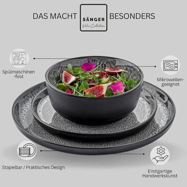 Кам&39яні миски для пасти 6 предметів, набір мисок для пасти на 6 осіб, набір мисок можна мити в посудомийній машині та мікрохвильовій печі, велика багатофункціональна миска темно-сірого кольору 750 мл VALUE COLLECTION (Сідней, набір посуду з 36 предметів