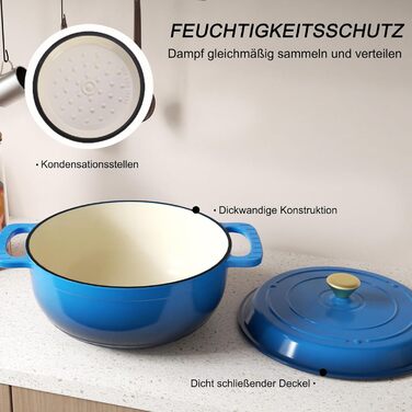 Чавунна жаровня 5,7 л з кришкою 28 см, синя LEADZM