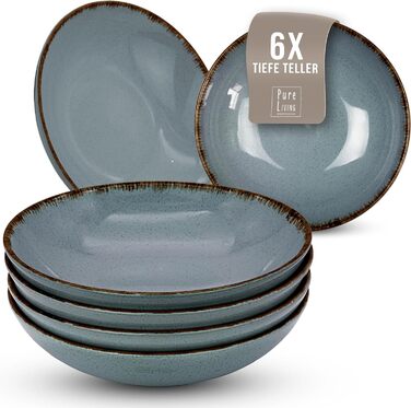 Набор посуды из керамогранита на 6 персон рустик 24 предм. - Набор посуды в деревенском стиле, можно мыть в посудомоечной машине - Набор мисок и тарелок - Посуда Pure Living (глубокие тарелки (6x), дымчато-синий)