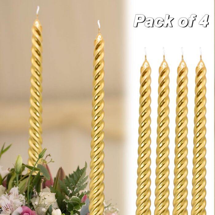 Набір з 4 конічних спіральних свічок 2 х 25,5 см, золотистий Alederways