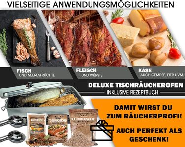 Коптильня із нержавіючої сталі 43 x 27 x 20 см Deluxe Angel-Berger із тріскою для копчення 300 гр у подарунок!