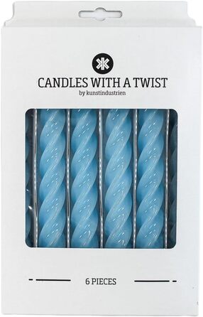 Свічки з крученим конусом, виготовлені в Італії, доступні 25 кольорів, лаковані настільні свічки, спіральні свічки з тривалим часом горіння 5 годин, декоративні свічки, 6 шт. , 2,2 x 21 см (світло-блакитні)