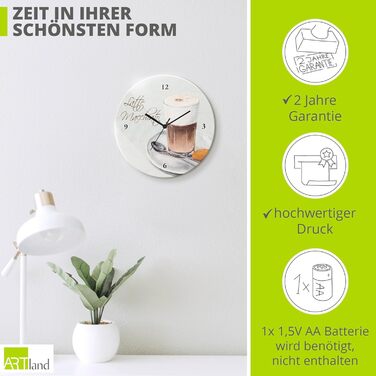 Настінний декор Настінний годинник без цокання Скло Ø 30 см Круглий Безшумний Фрукт Фрукти Апельсин у воді Фрукти Сучасна їжа T5UI (Лате макіато, кварцовий годинник)