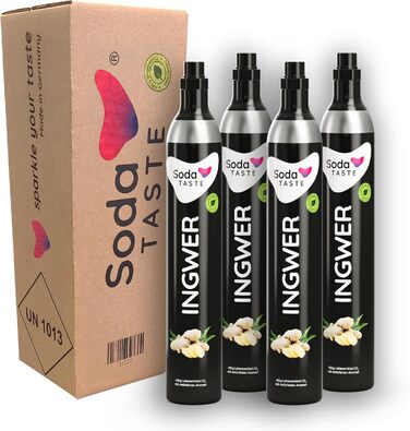 Змінний комплект балонів CO2 SodaTASTE (4 змінні пляшки) для газованої води, до 240 л газованої води (УВАГА потрібно 4 порожні балони) (Імбир)