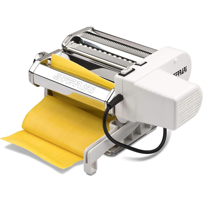 Машинка для пасти G3 Ferrari G20121 Sfoglia Mia, ролики 15 см, 9 налаштувань товщини, 5 видів пасти, корпус з нержавіючої сталі, аксесуари в комплекті, білий колір, з мотором