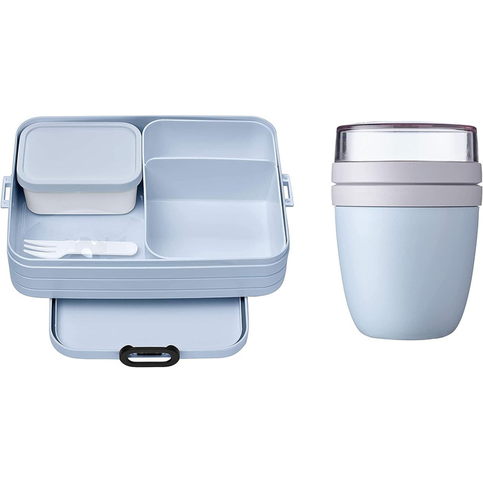 Ланч-бокс с бенто-боксом - На 4 бутерброда или 8 ломтиков хлеба - Ланч-бокс для небольших закусок и остатков еды - Ланч-бокс для взрослых - Продуктовый бокс с отделениями - (Old Nordic Blue, Lunch to go Set)