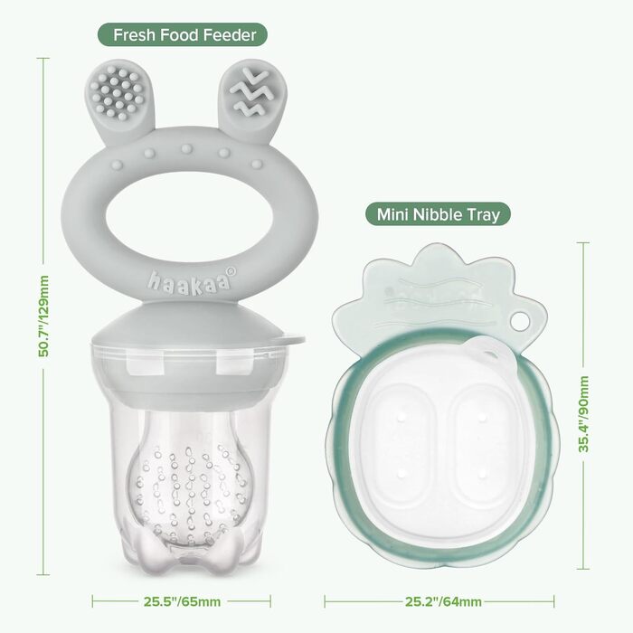 Годівниця для дитячого фруктового харчування Haakaa та міні-лоток для перекусів у морозильній камері, форми для морозива без бісфенолу А для безпечного самостійного годування немовлят, від 4 місяців (горохово-зелений) (сірий)