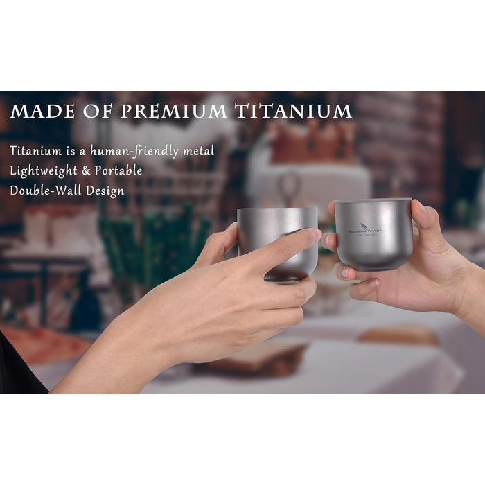 Титанова чашка 125 мл Чашка для чаю Кавова чашка Двошарова чашка проти опіків Кемпінг Портативний посуд Внутрішній відкритий сад Елегантний круглий посуд для напоїв Ti3048D (2 шт. )