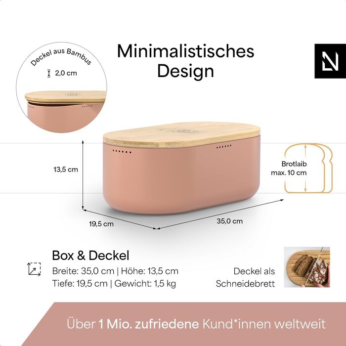 Хлібниця з бамбуковою  кришкою 35 x 19,5 x 13,5 см рожевий LARS NYSØM