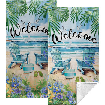 Різдвяні кухонні рушники Kwlegh, рушник для рук, рушник для пальців у формі різдвяної ялинки з цукерками та сніжинками, набір з 2 шт. , милий чоловічий банный рушник, високопоглинаючі рушники, 36 шт. (літній пляж)