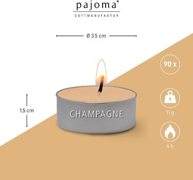Ароматичні чайні свічки Pajoma 90, 3 x 30 шт. , ароматичні свічки, багато ароматів на вибір, висота 1,5 см, діаметр 3,5 см (шампанське, упаковка 3 x 30 шт. )