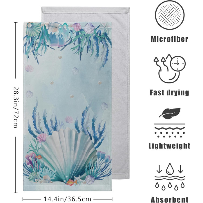 Різдвяні кухонні рушники Kwlegh, рушник для рук, різдвяна ялинка, цукерка-тростина, сніжинка, рушник для пальців, набір з 2 шт. , милий чоловічий банний рушник, високопоглинаючі рушники, 36 x (блакитна мушля морської зірки)