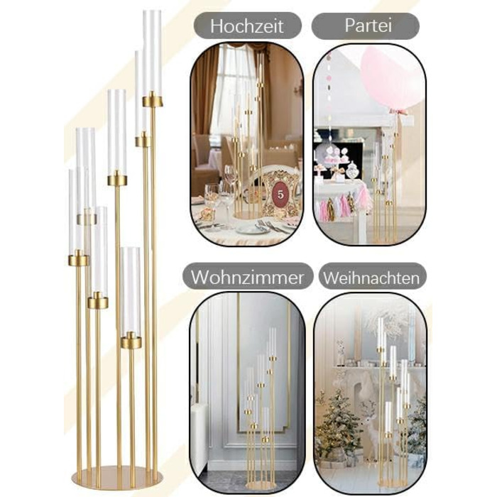 Ручний свічник для весільного столу, свічка заввишки 100 см з акриловим абажуром для прикраси дому на день народження, Хелловін, Різдво, підходить для світлодіодних конічних свічок 100 см, п&39ять головок (золотий, 123 см сім головок), 5-