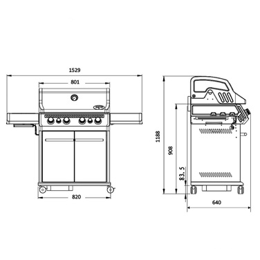 Газовый гриль SANTOS S-418 Black, с боковой и задней горелкой, черный 900297 Код: 010957