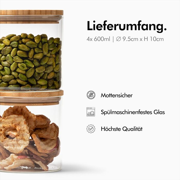 Ємності для зберігання продуктів 600 мл, набір 4 предмети, KIVY