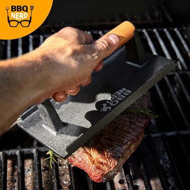 Чугунный пресс для мяса 21 x 11 см с деревянной ручкой, квадратный BBQ Nerd