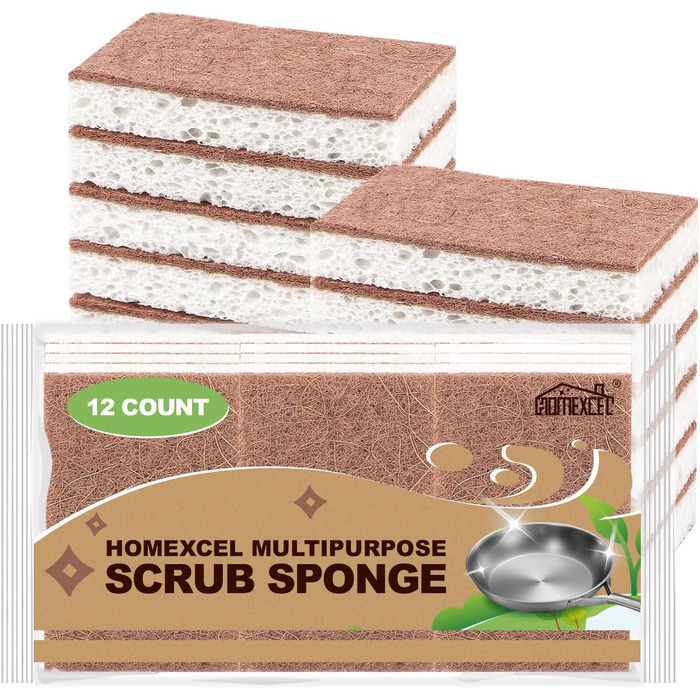 Набір натуральні губки для чищення кухні 12 шт. 10,2 x 6,1 x 2 см HOMEXCEL