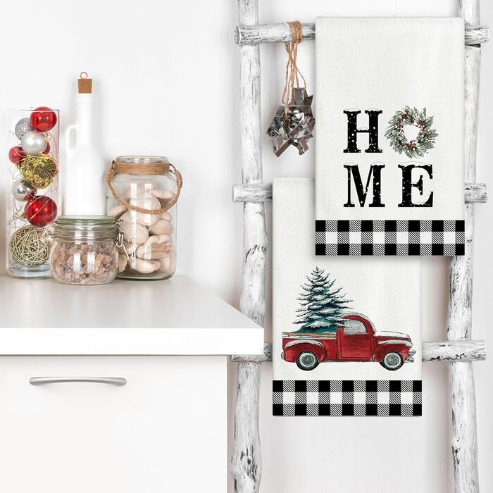 Набір з 2 різдвяних кухонних рушників 45 x 65 см, набір J Автомобіль Ohok
