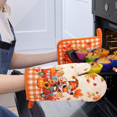 Рукавичка для духовки та прихватка для каструль, набір 2 предмети, Осінній гном Arquiel