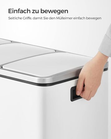 Кухонний контейнер для сміття SONGMICS, 3 x 18 л, система розділення сміття, 3 відділення, включаючи 15 мішків для сміття, відро для сміття, відро для сміття з педаллю, для вторинної переробки, органічні відходи, з кришкою, LTB54BK (білий хмара)