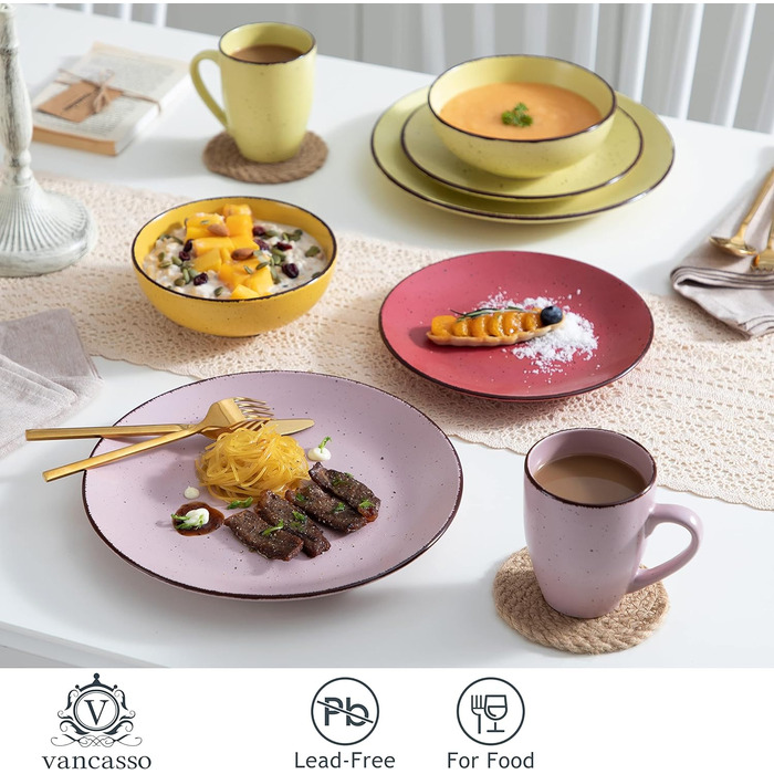 Столовий сервіз з керамограніту, набір посуду vancasso MODA, вінтажний зовнішній вигляд, комбінований сервіз з 40 предметів з 8 обідніми тарілками, тарілками для тортів, суповими тарілками, мисками та чашками кожна (барвистий, комбінований сервіз 20 шт. )