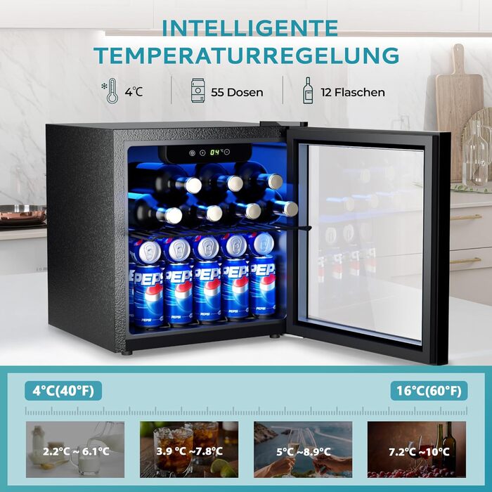 Міні-холодильник зі скляними дверцятами 37 л чорний EUHOMY