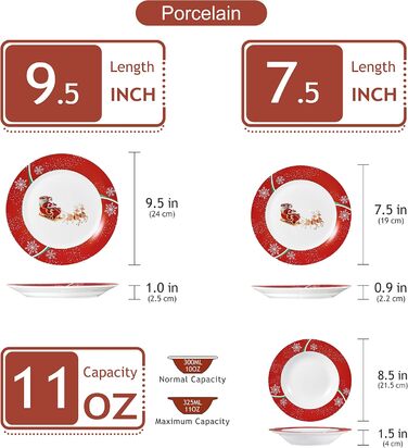 Серія 30-предметний порцеляновий різдвяний набір посуду на 6 осіб, різдвяний кавовий сервіз на 6 обідніх тарілок, 6 десертних тарілок, 6 супових тарілок, 6 кавових чашок та 6 блюдець (різдвяний олень, обідній сервіз на 18 осіб)